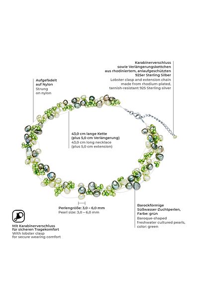 Valero Pearls Perlenhalskette Kette Sterling Silber Süßwasser-Zuchtperle grün