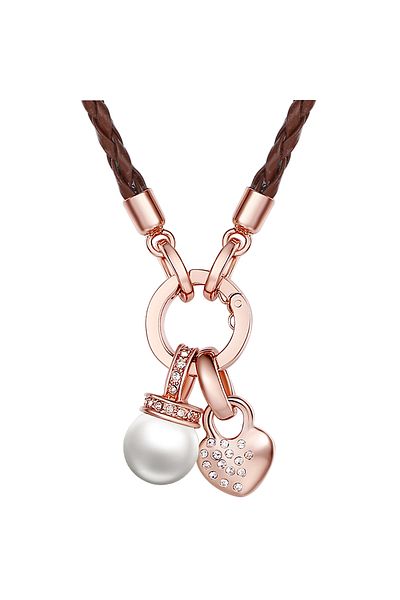 Lulu & Jane Kette mit Kristallen von Swarovski® Kette braun Perle (synth.) weiß verziert mit Kristallen von Swar