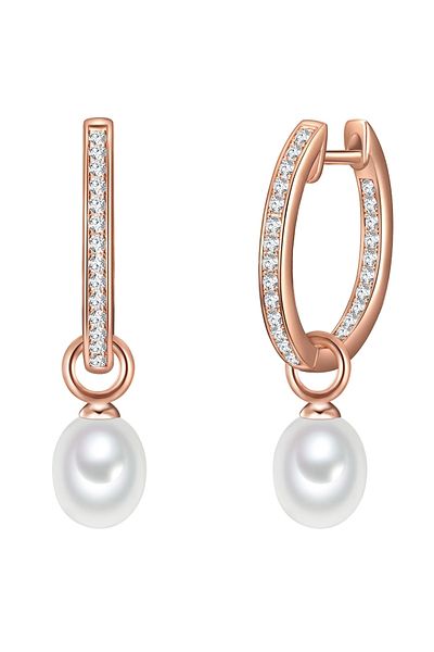 Valero Pearls Silberohcreolen Creolen Sterling Silber roségold Süßwasser-Zuchtperle weiß Zirkonia weiß