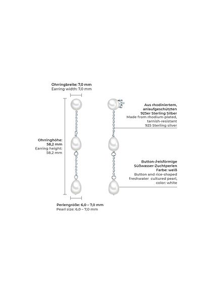 Valero Pearls Perlenohrhänger Ohrhänger Sterling Silber Süßwasser-Zuchtperlen weiß