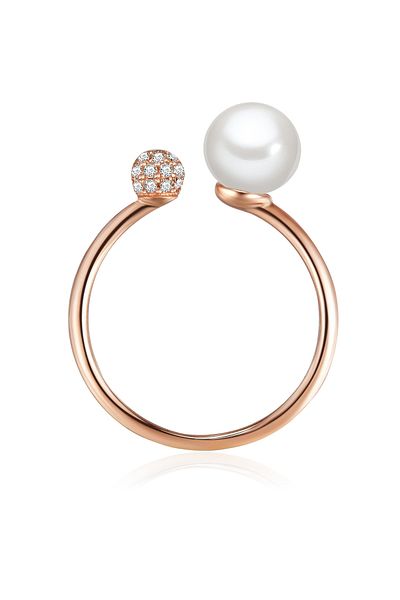 Valero Pearls Silberring Yüzük Sterling Silber roségold Süßwasser-Zuchtperle weiß Zirkonia weiß