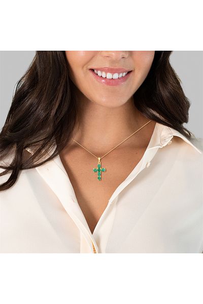Rafaela Donata Edelsteinkette Kette mit Anhänger Sterling Silber gelbvergoldet Smaragd
