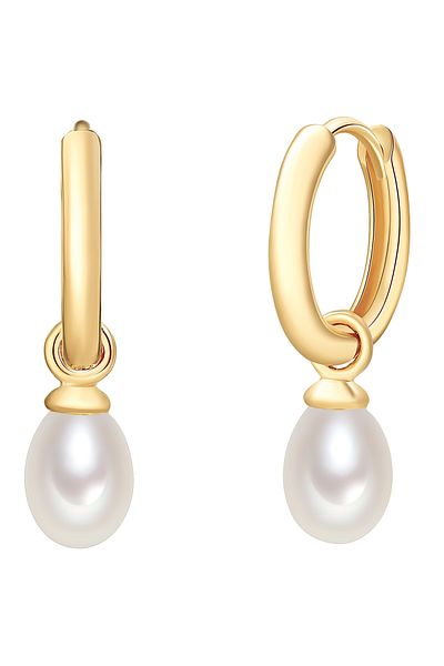 Valero Pearls Perlenohrcreolen Klappcreolen Sterling Silber gelbgold Süßwasser-Zuchtperle weiß