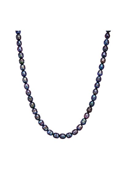 Valero Pearls Perlenhalskette Kette Sterling Silber gelbgold Süßwasser-Zuchtperlen pfauenblau