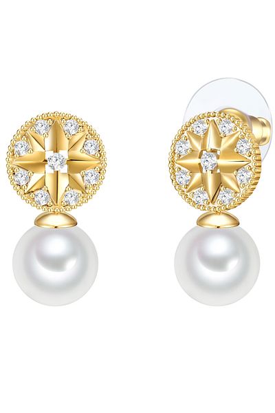 Lulu & Jane Modeschmuckohrstecker Ohrstecker gelbgold Synthetische Perle weiß Glas weiß