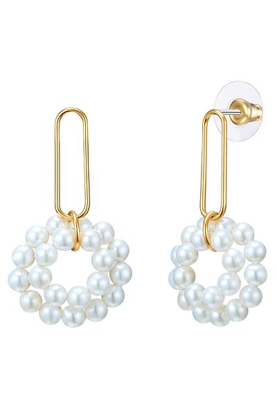 Lulu & Jane Perlenohrhänger Ohrhänger gelbgold Muschelkernperle weiß