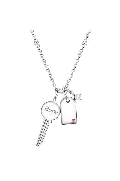 Glanzstücke München Silberhalskette Kette mit Anhänger Sterling Silber Süßwasser-Zuchtperle weiß Korund rosa
