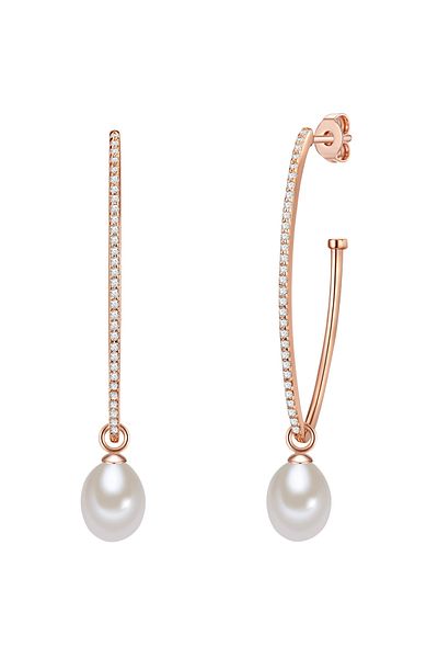 Lulu & Jane Silberohrhänger Ohrhänger Sterling Silber roségold Süßwasser-Zuchtperle weiß Zirkonia weiß