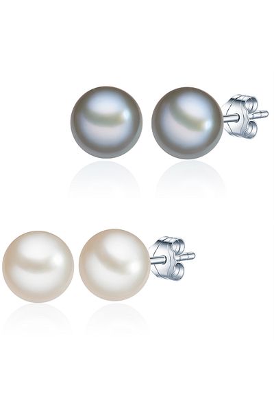 Valero Pearls Perlenohrstecker 2er Set Ohrstecker Sterling Silber Süßwasser-Zuchtperle weiß silber
