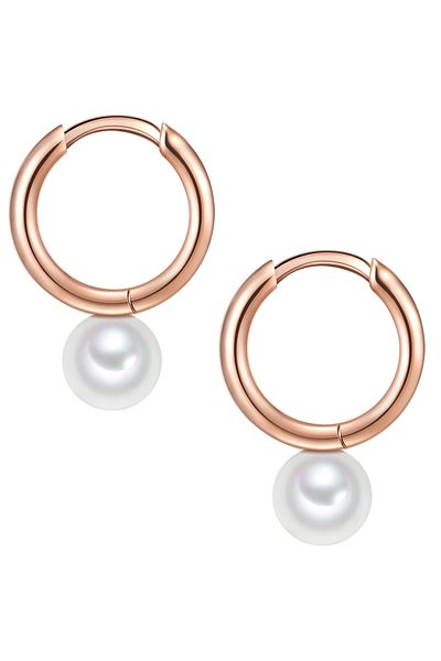 Valero Pearls Silberohcreolen Creolen Sterling Silber roségold Süßwasser-Zuchtperle weiß