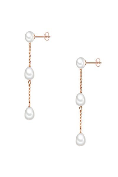 Valero Pearls Perlenohrhänger Ohrhänger Sterling Silber roségold Süßwasser-Zuchtperlen weiß