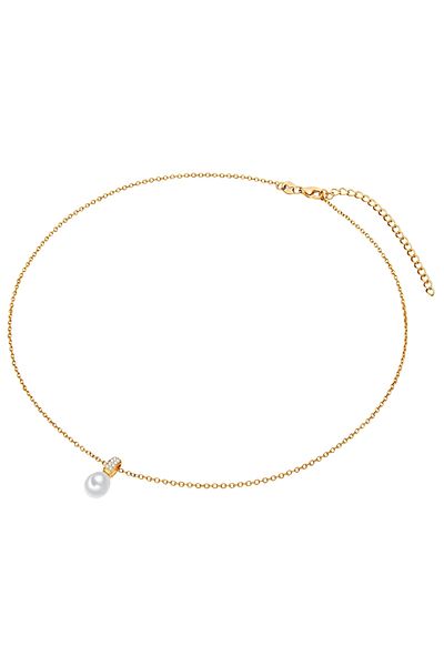 Valero Pearls Silberhalskette Kette mit Anhänger Sterling Silber gelbgold Süßwasser-Zuchtperle weiß Zirkonia weiß