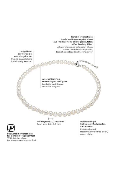 Valero Pearls Perlenhalskette Kette Sterling Silber Süßwasser-Zuchtperle weiß