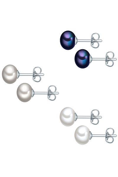 Valero Pearls Perlenohrstecker 3er Set Ohrstecker Sterling Silber Süßwasser-Zuchtperlen multicolor