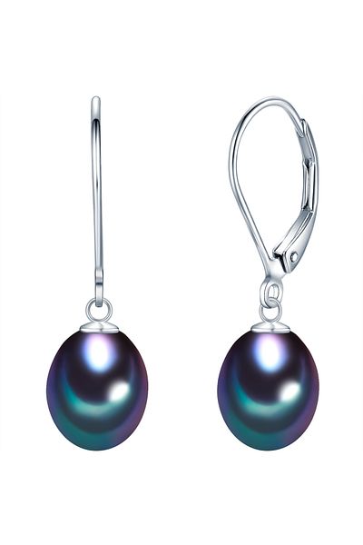 Valero Pearls Perlenohrhänger Ohrhänger Sterling Silber Süßwasser-Zuchtperle pfauenblau