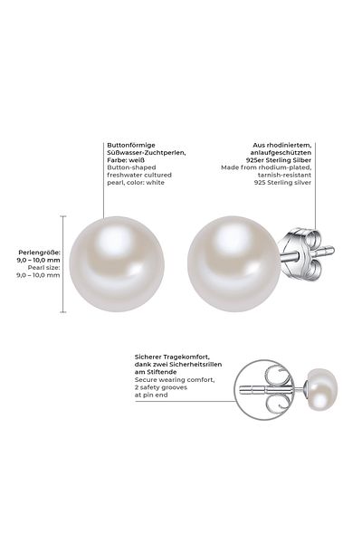 Valero Pearls Perlenohrstecker Ohrstecker Sterling Silber Süßwasser-Zuchtperle weiß