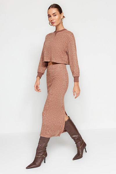 Trendyol Collection Teve puha anyagból kötött felső és alsó készlet TWOAW24AU00071
