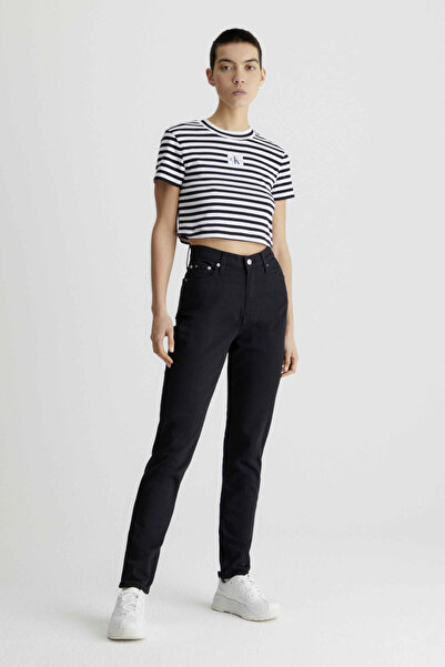 Calvin Klein تي شيرت نسائي / بناتي Ck أسود / أبيض ساطع