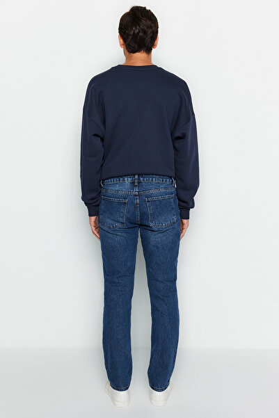 Trendyol Collection Темно-сині джинси прямого крою Kot Pantolon TMNAW24JE00024