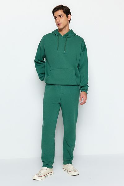 Trendyol Collection Grüner Oversize/Wide-Cut-Kapuzenpullover mit Fleece-Innenseite/warmem Sweatshirt-Trainingsanzug TMNAW24EM00002