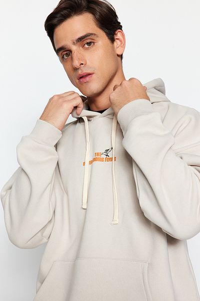 Trendyol Collection Fleece-Sweatshirt mit Kapuze und Tiermuster - Übergröße, Stein TMNAW24sw00136
