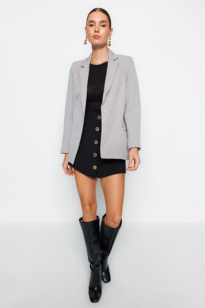 Trendyol Collection Világosszürke, normál bélésű szőtt blézerkabát TWOAW20CE0316