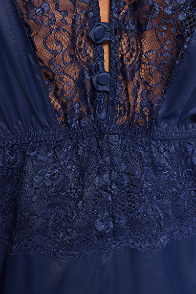 Trendyol Collection Sötétkék szatén csipke kötél pántok Babydoll / Fancy hálóing THMAW24CY00000