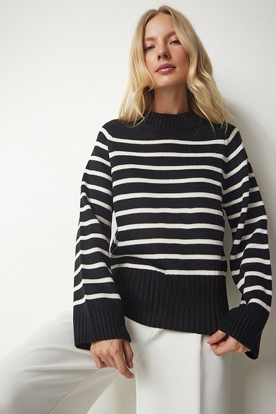 Happiness İstanbul Women's Black Striped Knitwear Sweater BP00148