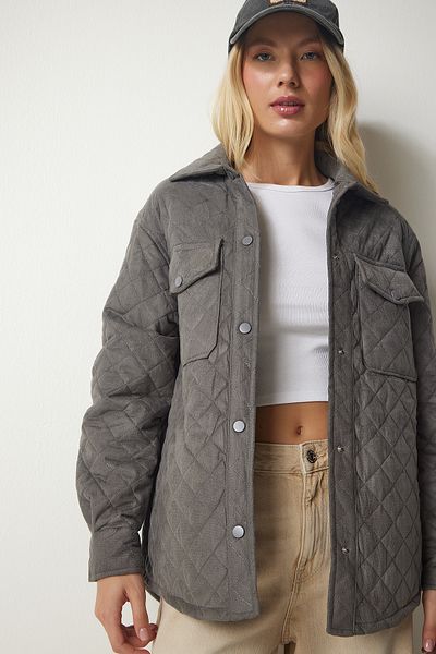 Happiness İstanbul Women's Dark Gray Nubuck Jacket with Pockets UB00158