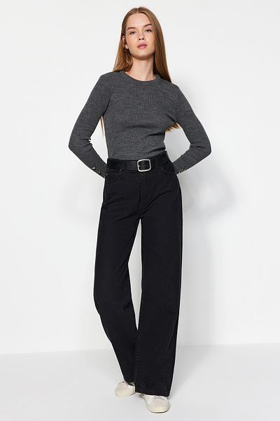 Trendyol Collection Anthracite Button Detailed Knitwear Sweater TWOAW24KZ01207