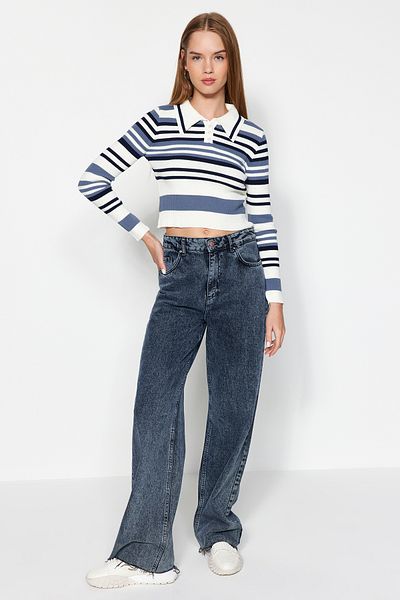 Trendyol Collection Ecru Crop Polo Collar Knitwear Sweater TWOAW24KZ01205