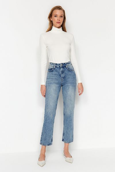 Trendyol Collection Blugi drepți cu talie înaltă albastru închis TWOAW24JE00082