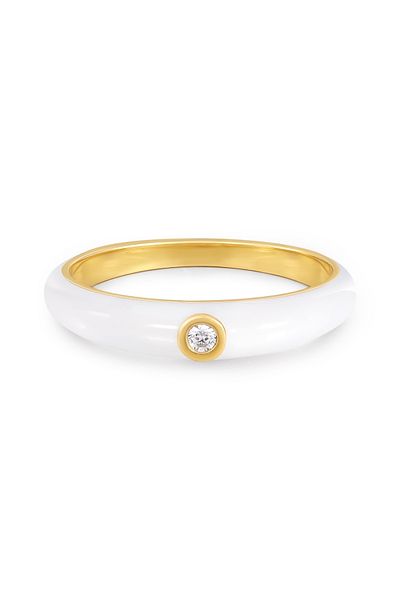 Glanzstücke München Silberring Yüzük Sterling Silber gelbgold Zirkonia weiß Emaille weiß