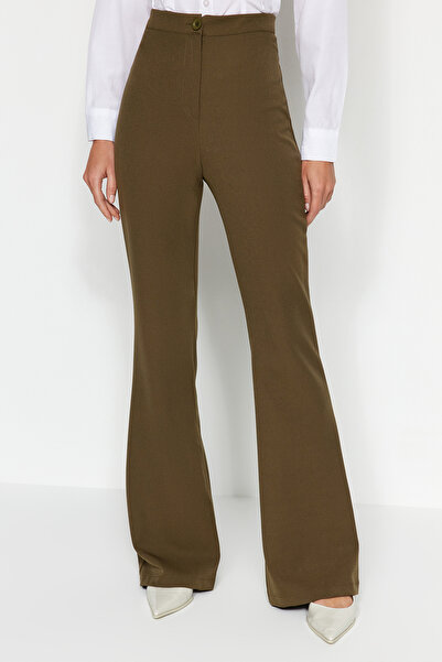 Trendyol Collection Khaki Spanish Leg Flare tkané látkové kalhoty Tofaw19Bb0581