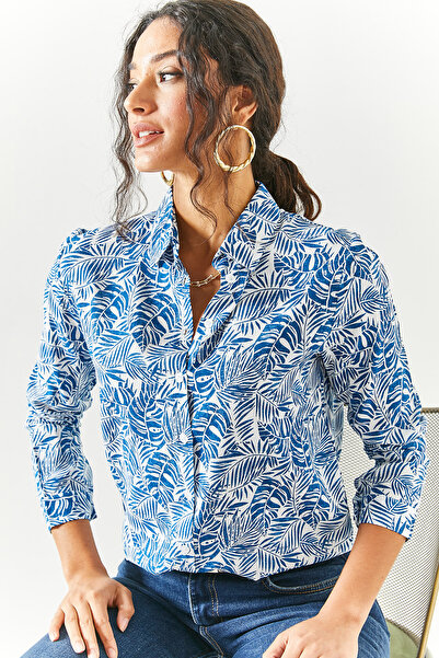 Olalook Dámská košile se vzorem v palmové námořnické modré GML-19000891