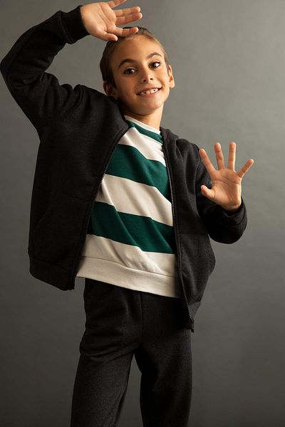 DeFacto Boy's Anthracite Hooded School Cardigan