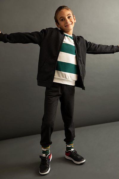 DeFacto Boy's Anthracite Hooded School Cardigan