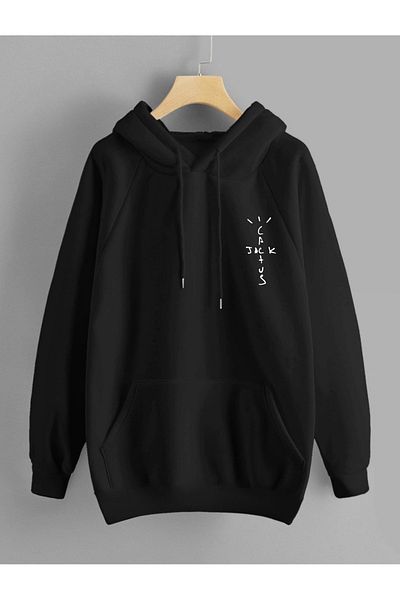 DEEPSENCE Unisex Black Hooded Sweatshirt Cactus Back Printed
