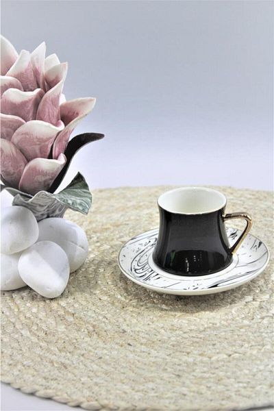 GÖNÜL Black Porcelain 12 Piece Coffee Cup Set G2641