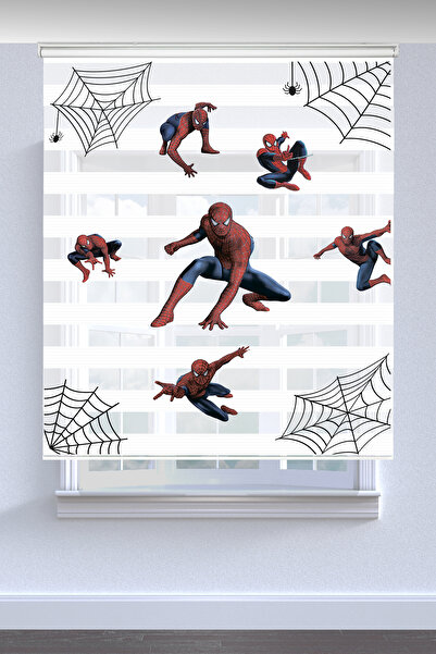 Kanteks Exclusive Kahraman Örümcek Baskılı Çocuk Odası Zebra Perde
