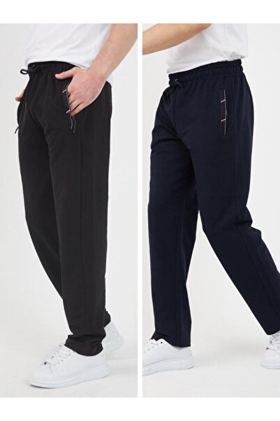 COMEOR Black-Navy Blue Men's 2-Piece Zipper Pocket Embroidery Detailed Straig...