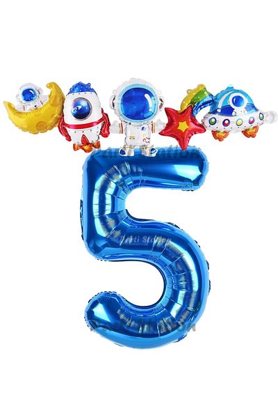 Parti Station Navy Blue Color Number Balloon Space Concept 5 Years Birthday Balloon Set Galaxy Astronaut Space Party