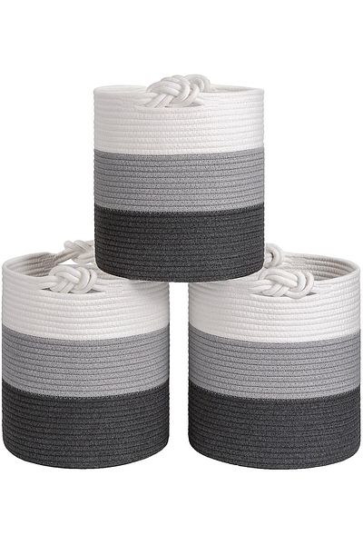 MaVaux Coș de țesut din răchită din 3 bucăți - cu mâner și organizator, 30 cm x 30 cm