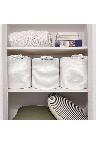 MaVaux Chang Knitted Wicker Woven - 3-Piece Basket with Handle, Organizer 3-Piece Basket, 30cm X 30cm