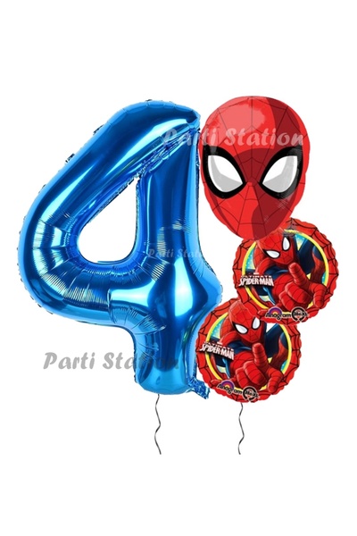 Parti Station Spiderman Örümcek Adam Konsept 4 Yaş Doğum Günü Balon Set Spide...