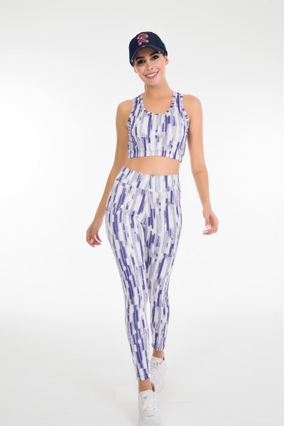 Viselya Μωβ Με σχέδιο Αθλητικό Κολάν Σετ Μπουστιέρ