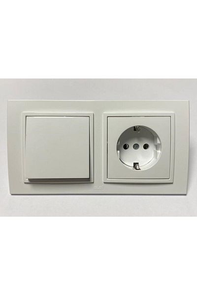 ELBİ Zena Switch Grounded Socket Double Set with Frame White
