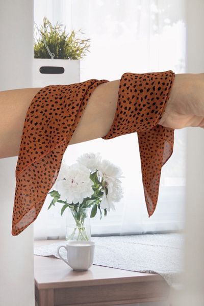 MAZEN Brick Colored Dot Patterned Chiffon Scarf