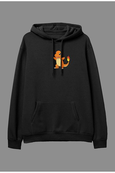 Pisa Art Υπερμεγέθη Pokemon Charmander Design με στάμπα με κουκούλα φούτερ με κουκούλα