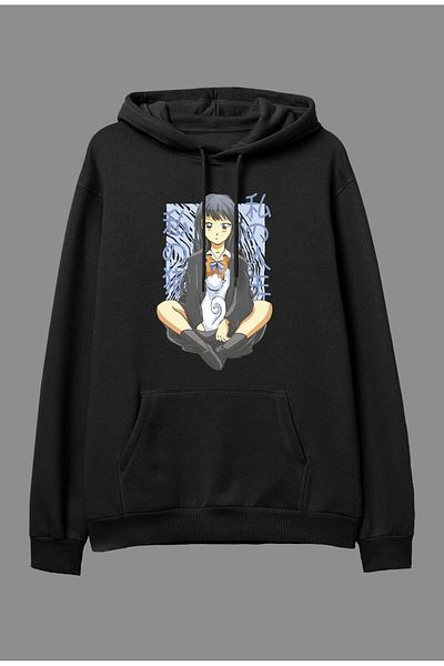 Pisa Art Υπερμεγέθη Anime Young Girl and Pet Cat Design Φούτερ με κουκούλα με στάμπα Unisex